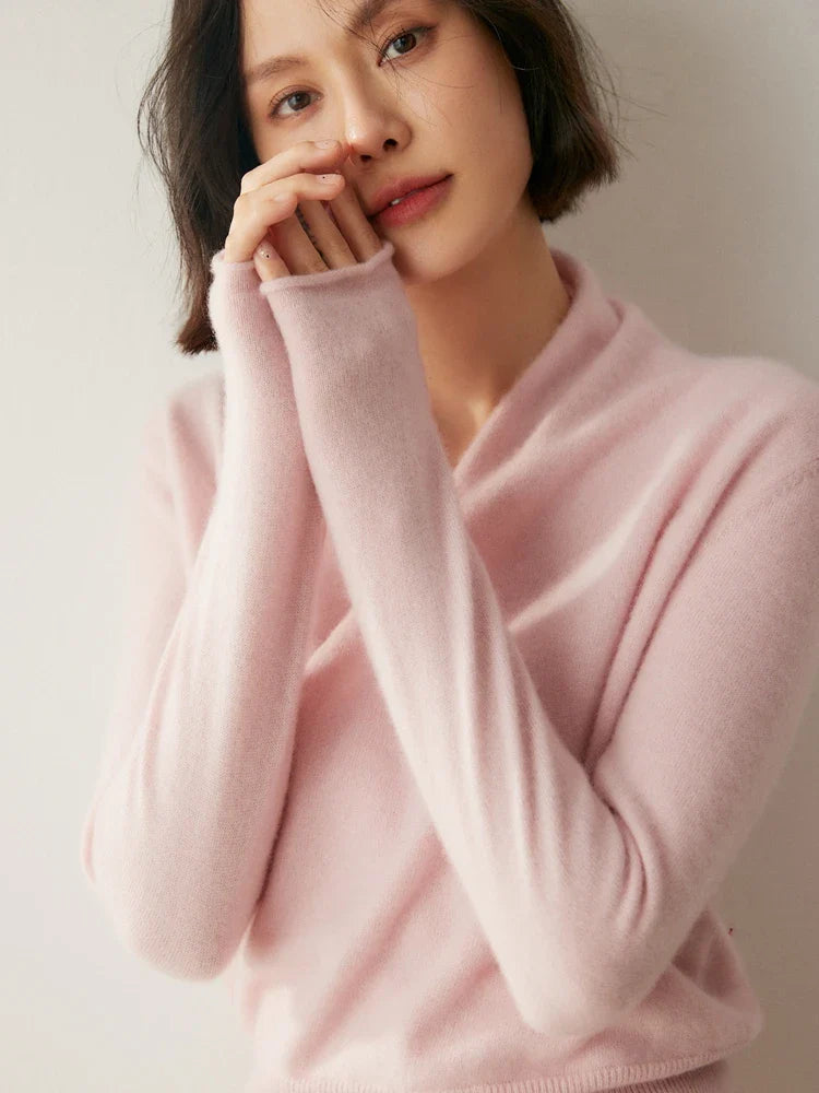 Kvinders Langærmet Sweater med V-hals og Draperet Design 8