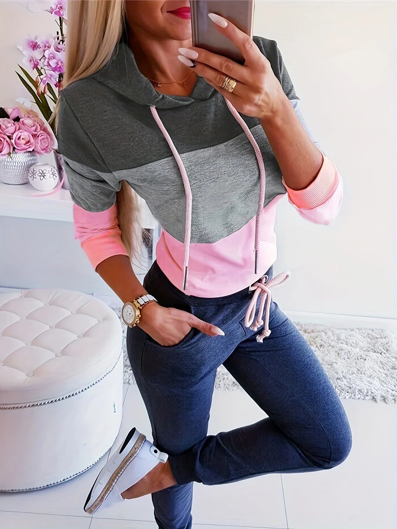 Kvinders Langærmet Sweatshirt Farveblok Design 2