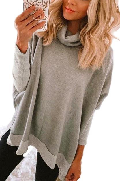 Kvinders Langærmet Sweatshirt med Cowl Neck og Side Split 0