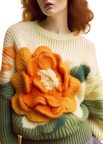 Kvinders Langærmet Top med O-hals og Blomsterprint 4