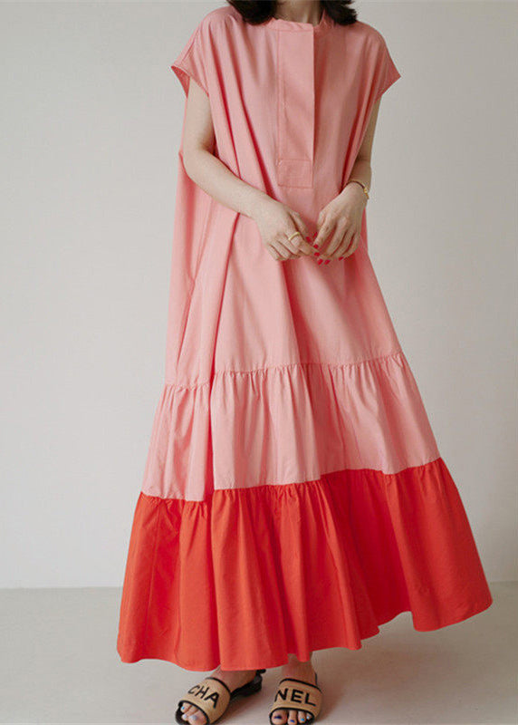 Kvinders Lange Kjole Colorblock Patchwork Med Flæser 2