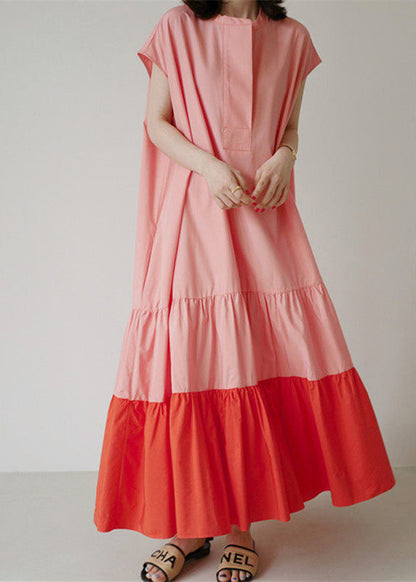 Kvinders Lange Kjole Colorblock Patchwork Med Flæser 2