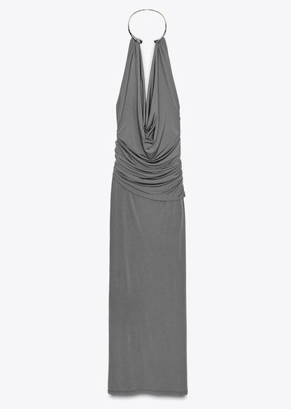 Kvinders Lange Kjole Rynket Rygfri Casual Stil 4