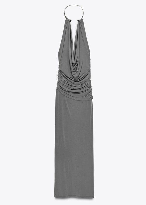 Kvinders Lange Kjole Rynket Rygfri Casual Stil 4
