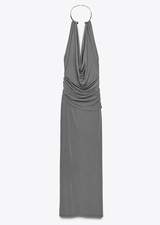 Kvinders Lange Kjole Rynket Rygfri Casual Stil 4