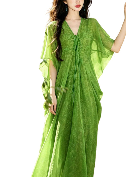 Kvinders Lange Kjole med V-hals og Chiffon Design 0