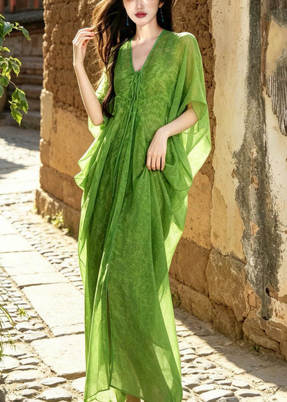 Kvinders Lange Kjole med V-hals og Chiffon Design 2