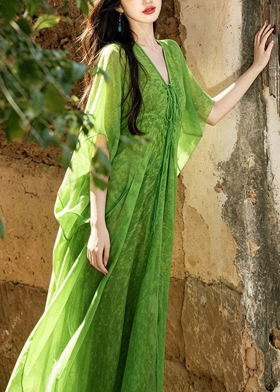 Kvinders Lange Kjole med V-hals og Chiffon Design 4