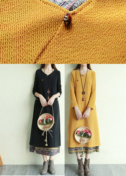Kvinders Lange Kjole med V-hals og Patchwork Design 4