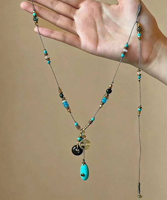 Kvinders Lariat Halskæde Boho Stil med Flettet Snor og Perler 0