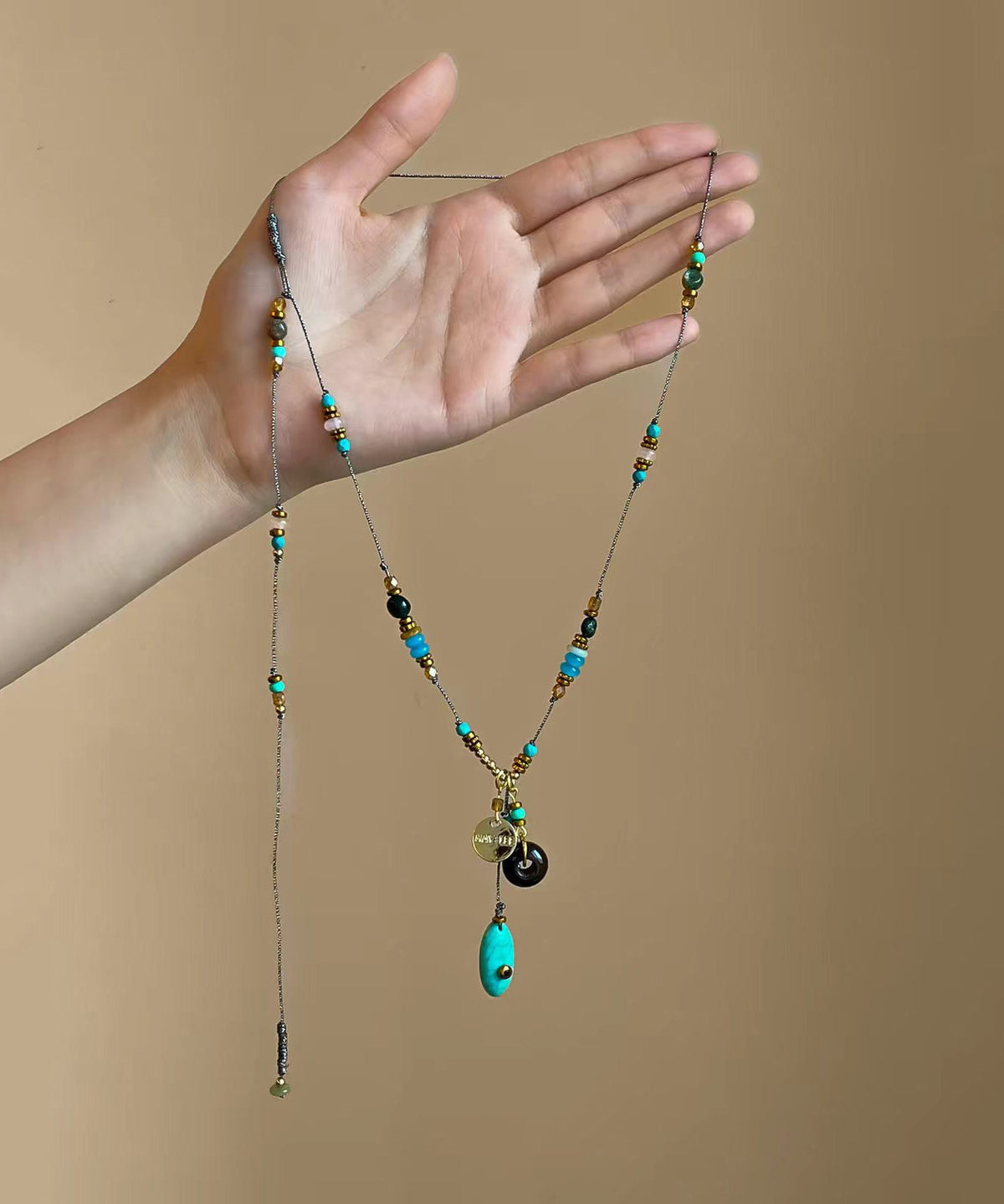 Kvinders Lariat Halskæde Boho Stil med Flettet Snor og Perler 2
