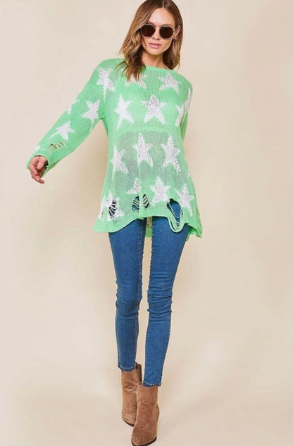 Kvinders Letvægts Sweater med Stjerneprint og Rund Hals 2