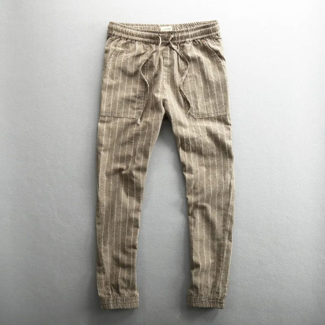 Kvinders Linned Bukser med Elastisk Talje og Striber 3