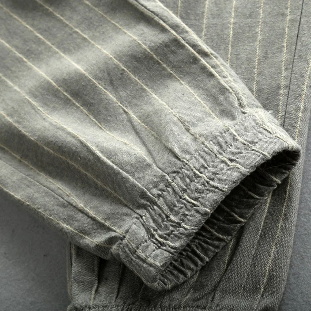 Kvinders Linned Bukser med Elastisk Talje og Striber 4