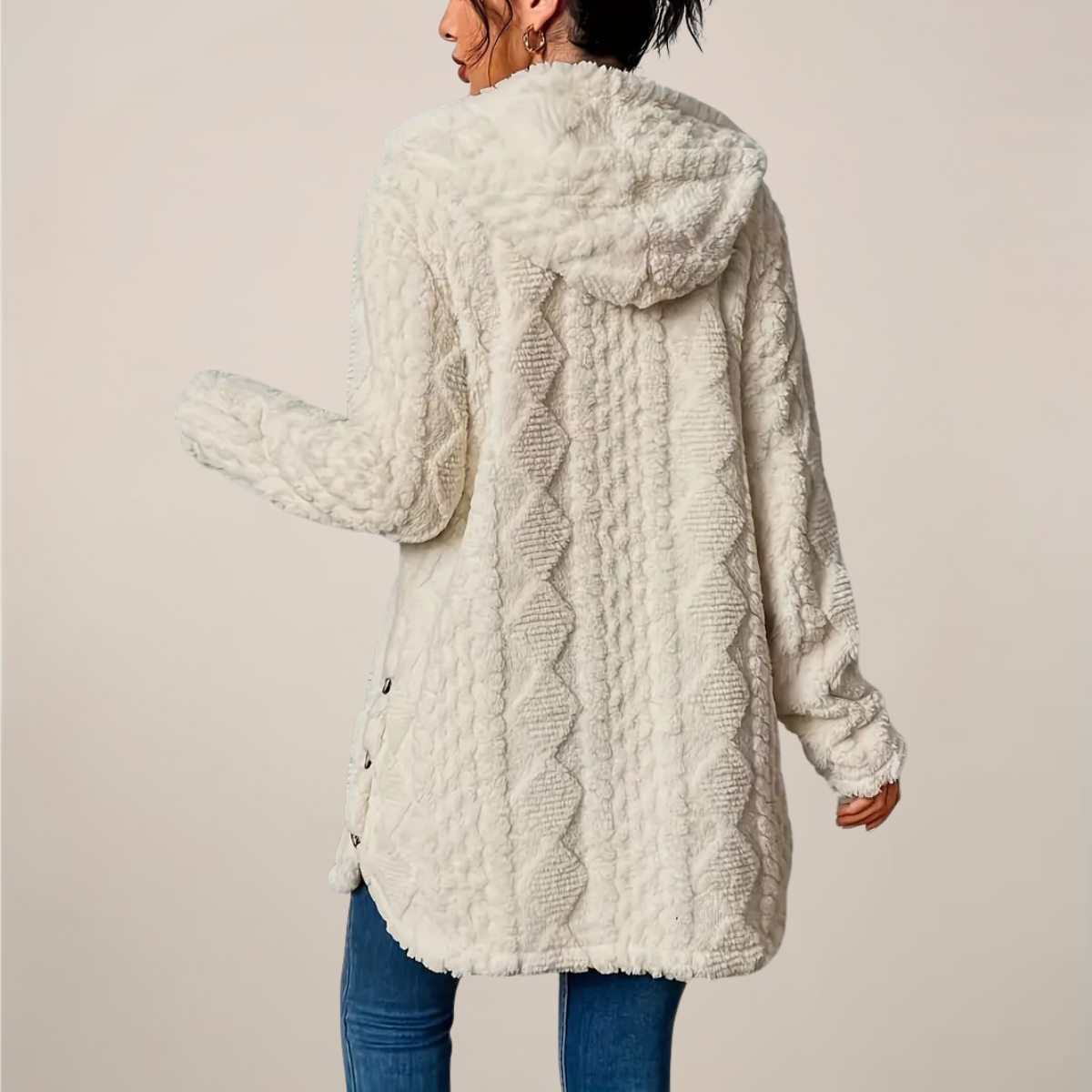 Kvinders Longline Hættetrøje med Tekstur 3