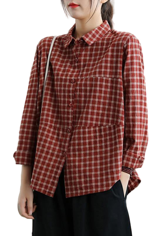 Kvinders Løs Bluse med Revers og Patchwork Design 0
