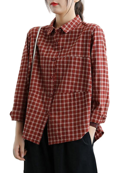 Kvinders Løs Bluse med Revers og Patchwork Design 0
