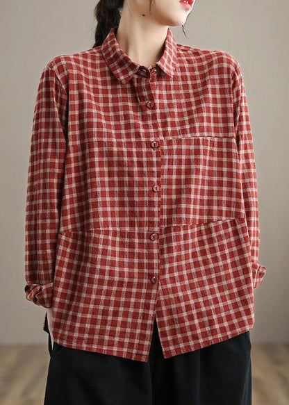 Kvinders Løs Bluse med Revers og Patchwork Design 1