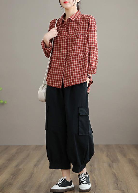 Kvinders Løs Bluse med Revers og Patchwork Design 3