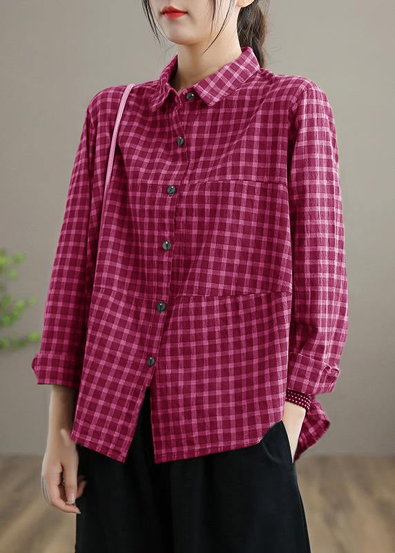 Kvinders Løs Bluse med Revers og Patchwork Design 6
