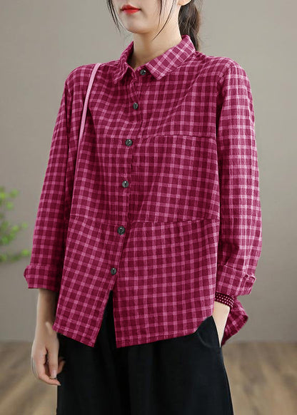 Kvinders Løs Bluse med Revers og Patchwork Design 6