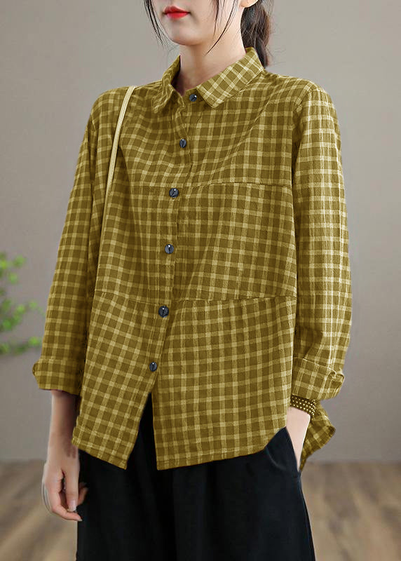 Kvinders Løs Bluse med Revers og Patchwork Design 7
