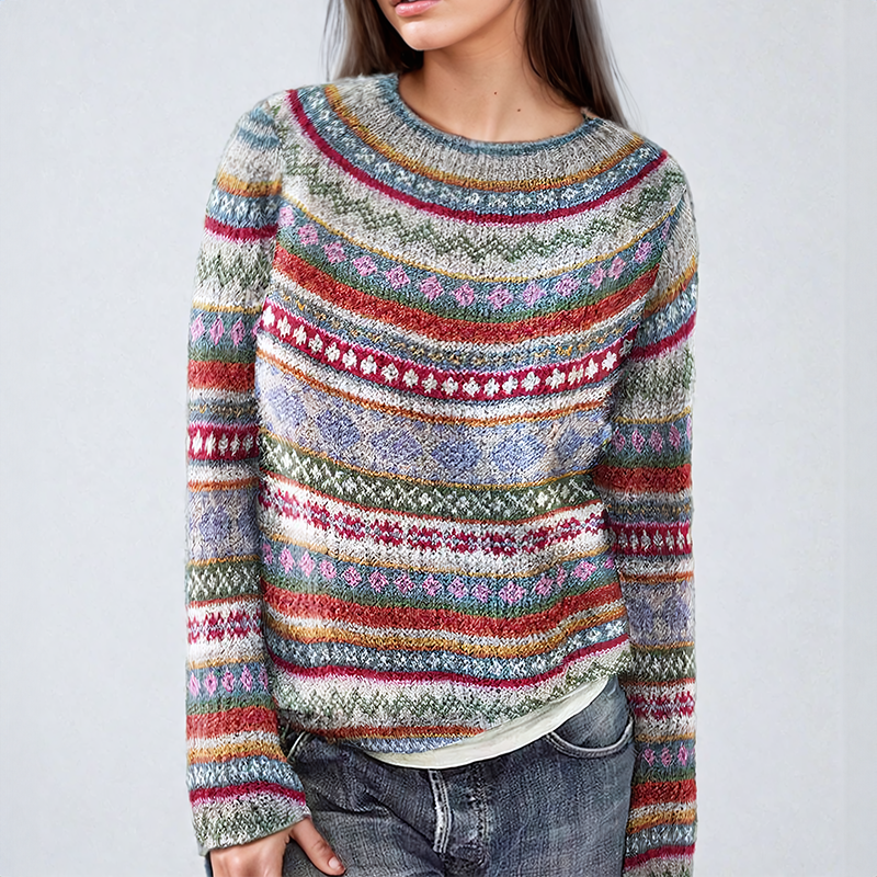 Kvinders Løs Fit Mønstret Sweater 1