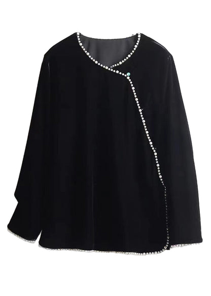 Kvinders Løs O-hals Top med Perle Patchwork 4