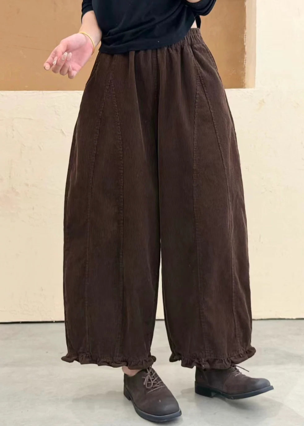 Kvinders Løse Bukser Med Flæselommer Patchwork Stil 1