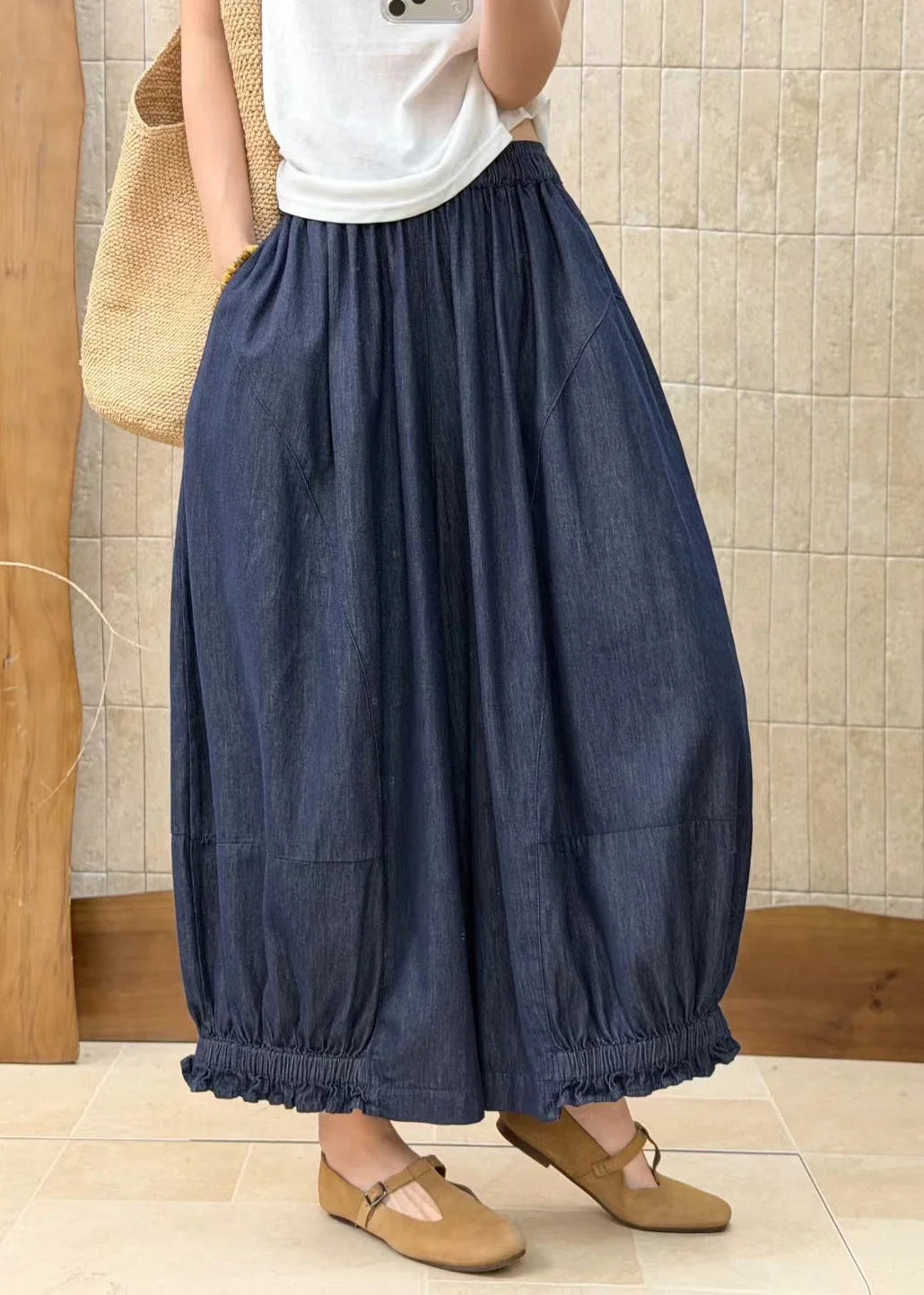 Kvinders Løse Denim Bukser med Patchwork og Brede Ben 1