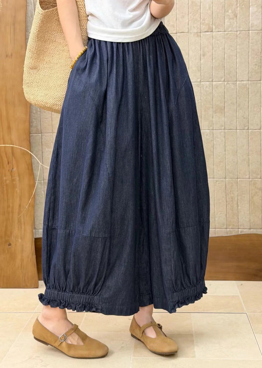 Kvinders Løse Denim Bukser med Patchwork og Brede Ben 2