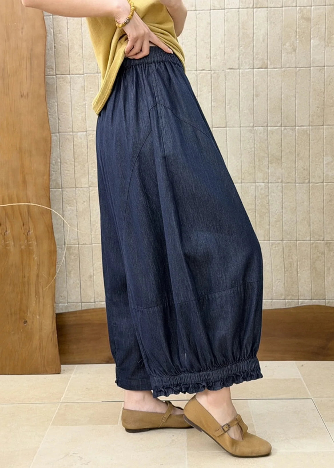 Kvinders Løse Denim Bukser med Patchwork og Brede Ben 3
