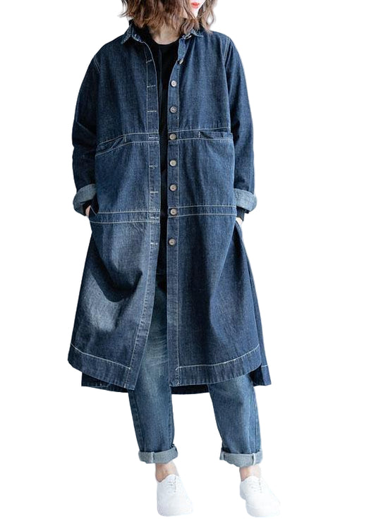 Kvinders Løse Denim Jakke med Åben Side 0