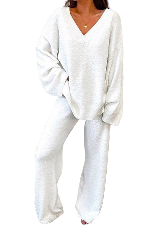 Kvinders Loungewear Sæt med V-hals og Batwing Ærmer 0