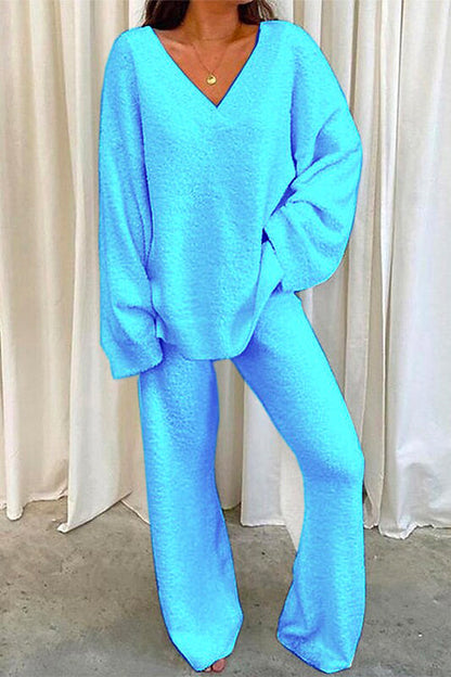 Kvinders Loungewear Sæt med V-hals og Batwing Ærmer 1