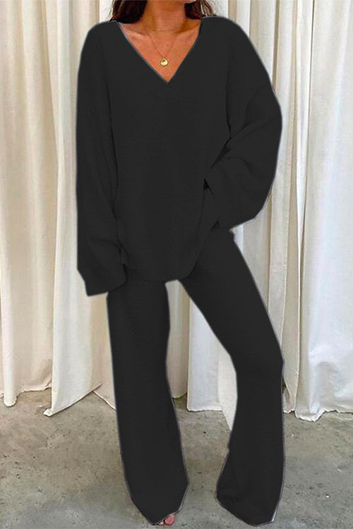 Kvinders Loungewear Sæt med V-hals og Batwing Ærmer 3