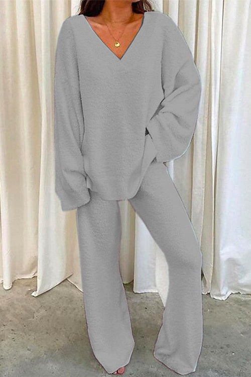 Kvinders Loungewear Sæt med V-hals og Batwing Ærmer 4