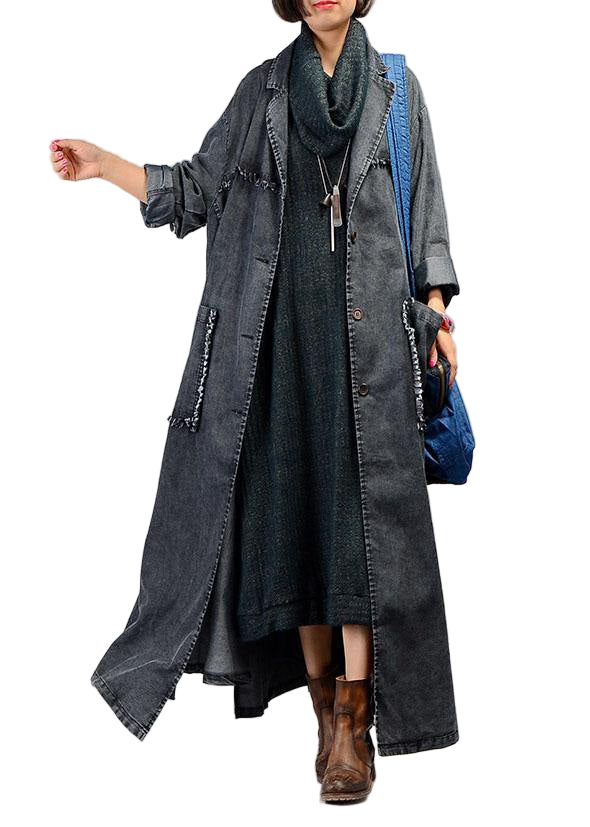 Kvinders Maxi Frakke i Denim Stil 0