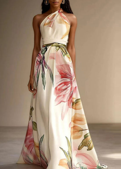 Kvinders Maxi Kjole Asymmetrisk Design Med Unikt Print 1