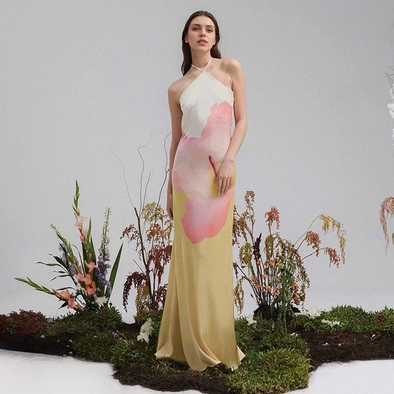 Kvinders Maxi Kjole Asymmetrisk Halsudskæring Blomstermønster 1