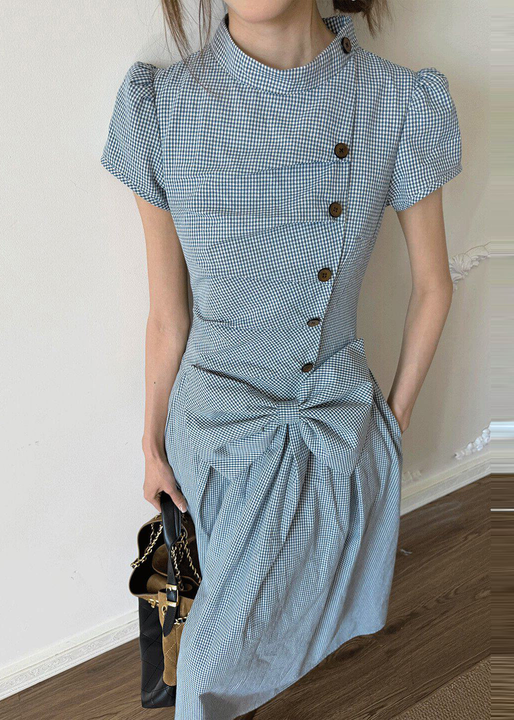 Kvinders Maxi Kjole Kortærmet Plaid Casual 2