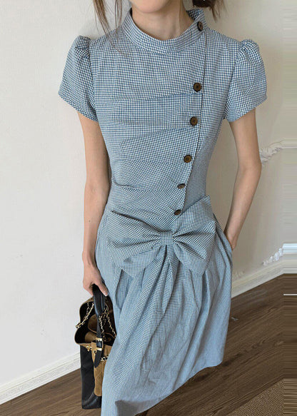 Kvinders Maxi Kjole Kortærmet Plaid Casual 2