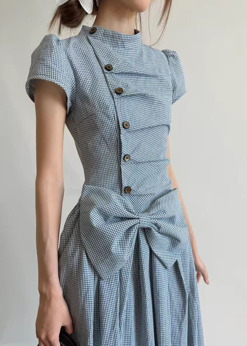 Kvinders Maxi Kjole Kortærmet Plaid Casual 3