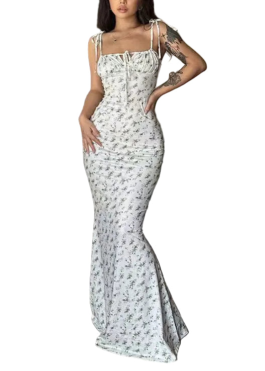 Kvinders Maxi Kjole Med Snøreprint og Slim Fit 0