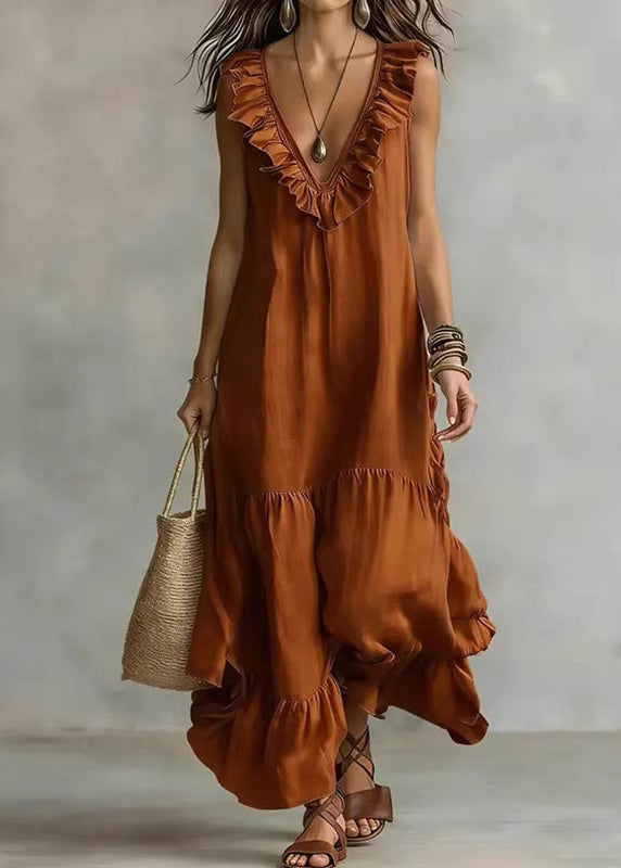 Kvinders Maxi Kjole V-hals Flæser Patchwork Casual 1