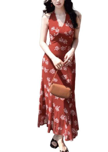 Kvinders Maxi Kjole V-hals Patchwork Design 0