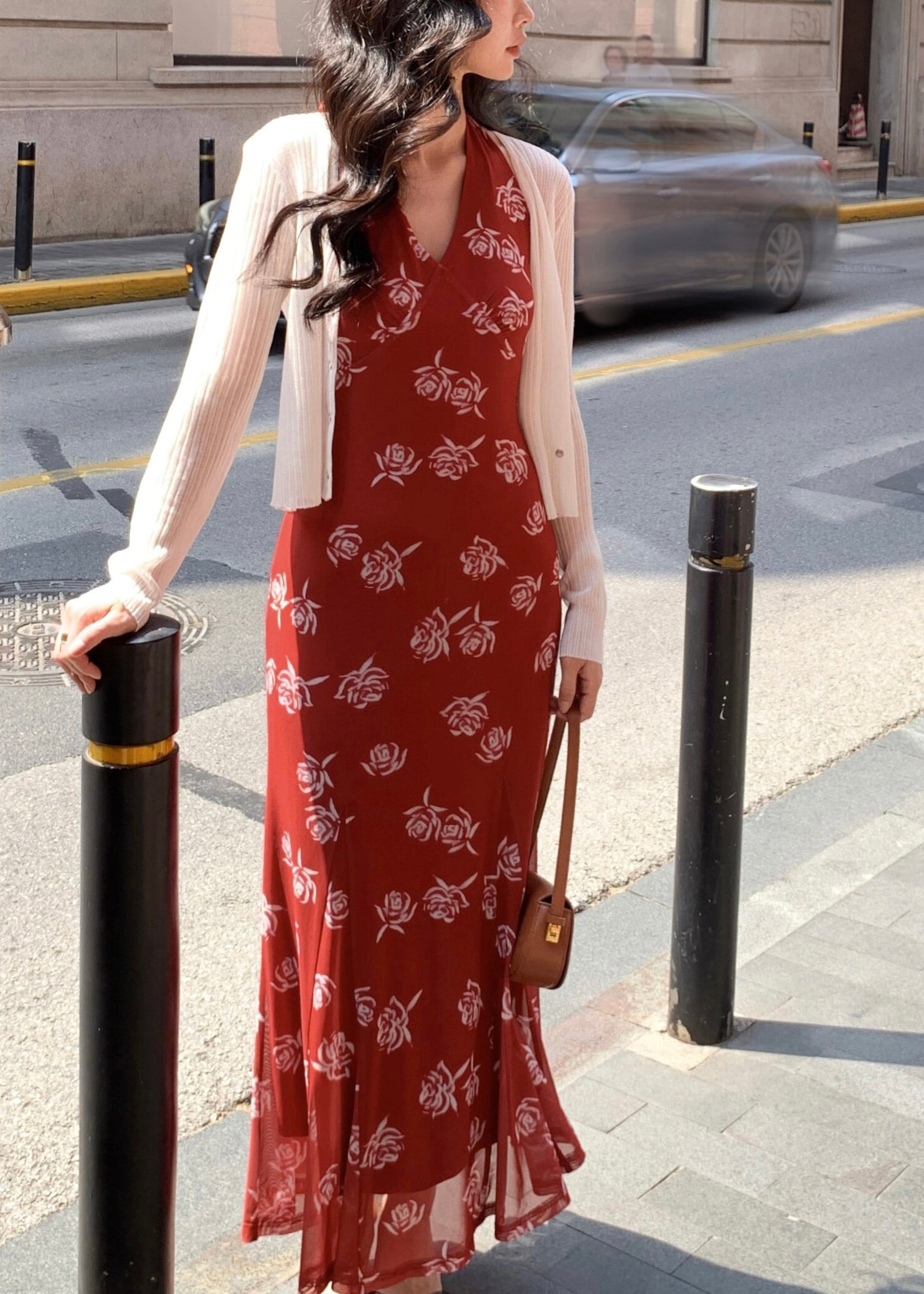 Kvinders Maxi Kjole V-hals Patchwork Design 3