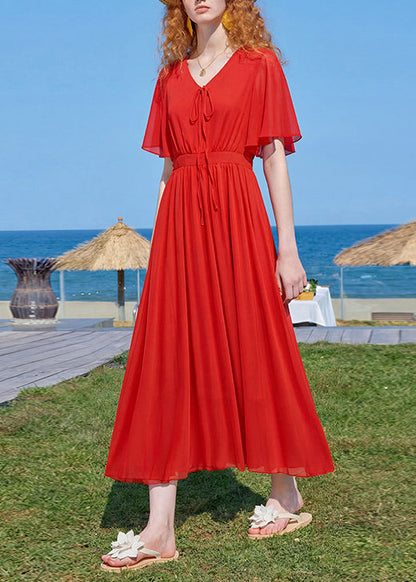 Kvinders Maxi Kjole V-hals Rynket Patchwork 2