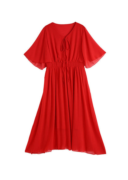 Kvinders Maxi Kjole V-hals Rynket Patchwork 4