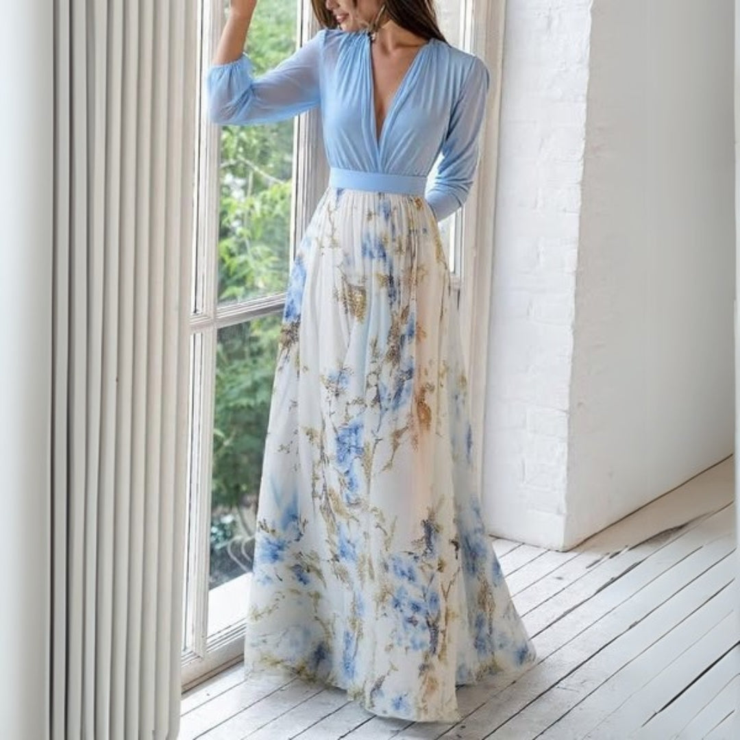 Kvinders Maxi Kjole med V-hals Blomstret Design 1
